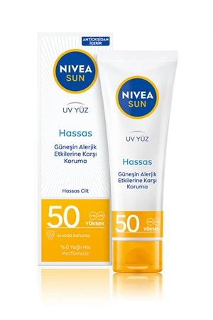 Nivea Sun Hassas Yüz Güneş Kremi SPF50 – Güneş Alerjisine Karşı Koruyucu, Hassas Ciltlere Özel, 50 ml - 1