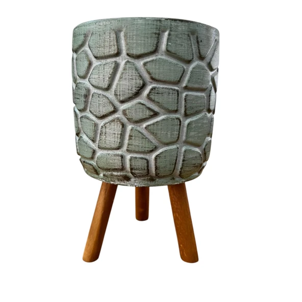 Bitki Tasarımı Ev dekorasyon Yeşil Eskitme Yonca Ayaklı Beton Saksı Çiçeklik Saksılık ürün görseli