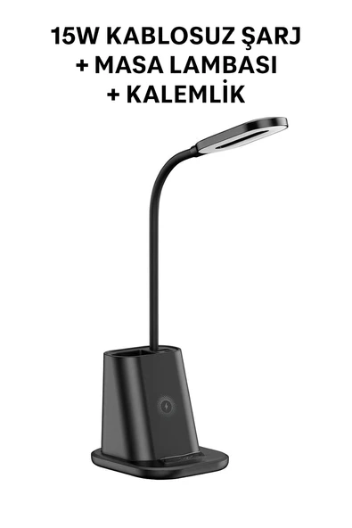 Güvenli Şarj ve Modern Tasarım 3’ü 1 Arada Kablosuz Şarjlı Masa Lambası Kalemlik