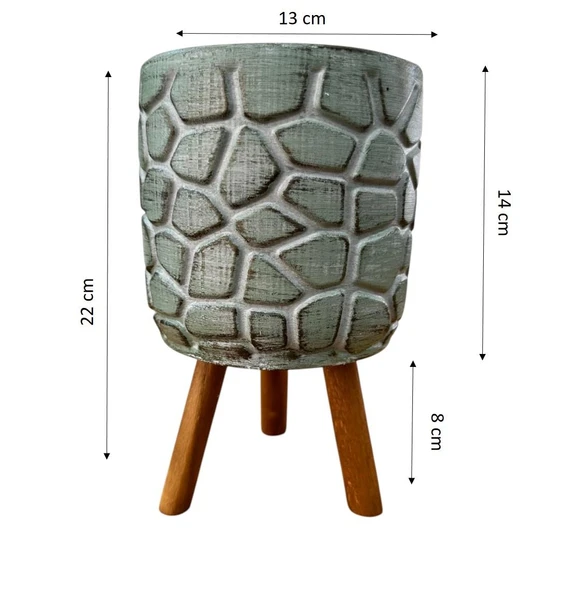 Bitki Tasarımı Ev dekorasyon Yeşil Eskitme Yonca Ayaklı Beton Saksı Çiçeklik Saksılık - Resim 2