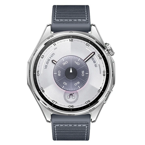 Sneezy Huawei Watch GT6 46mm İle Uyumlu Metal Tokalı Dikiş Desenli Dokuma Silikon Kordon  Gri - Resim 4