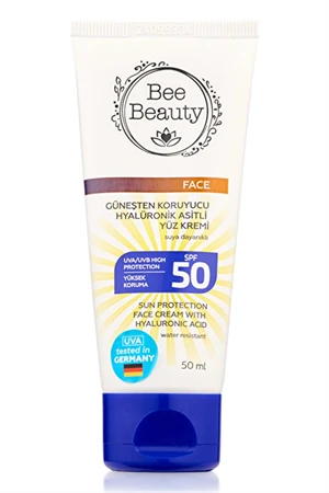 Bee Beauty Hyalüronik Asitli Yüz Güneş Kremi SPF50 – Nemlendirici & Yüksek Korumalı Güneşten Koruyucu Krem, 50 ml