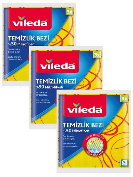 Vileda 30% Extra Mikrofiberli Temizlik Bezi 3 lü x 3 Paket ürün görseli