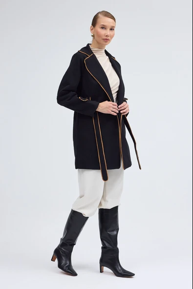 Kaşe Kadın Şık Yaka Kemerli Kaban - 6