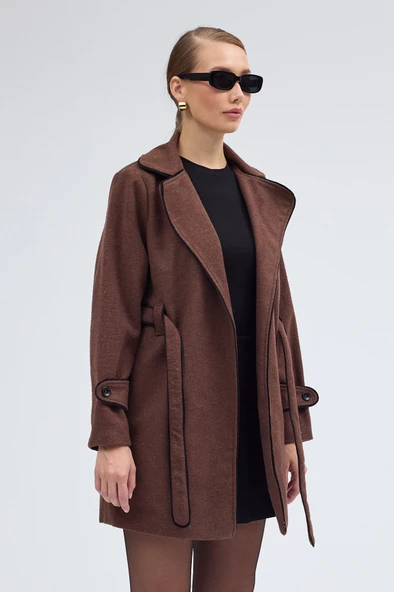 Kaşe Kadın Şık Yaka Kaban ve Kemer - 3