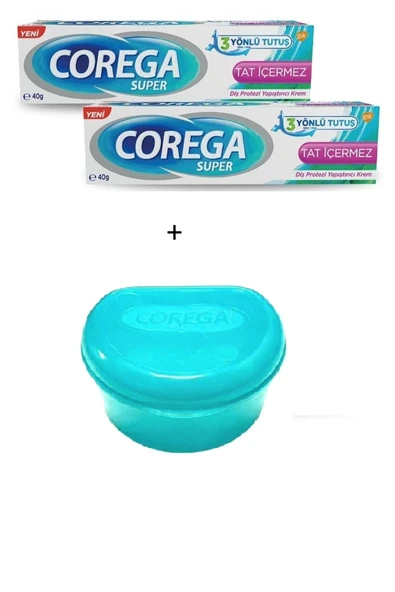 Süper 3 Yönlü Tutuş Diş Protez Yapıştırıcı Krem Tat Içermez 40 Gr 2 Adet + Protez Saklama Kabı