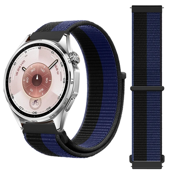 Huawei Watch GT6 46mm İle Uyumlu Ayarlanabilir Cırt Cırtlı Yumuşak Spor Kumaş Örgü Kordon  Mavi