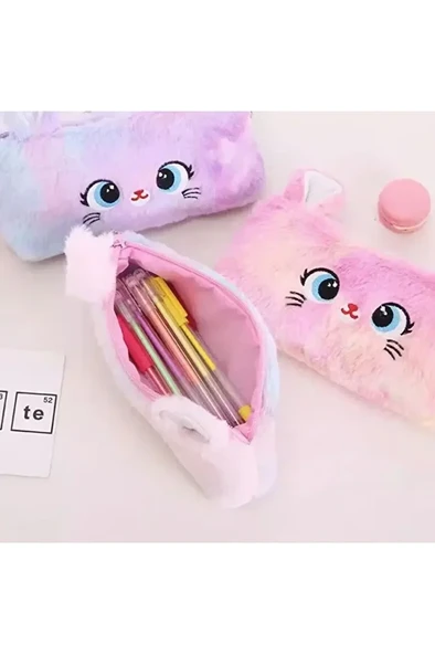 Peluş Tek Gözlü Kalemlik Kalem Çantası Kalem Kutusu Kadın Sevimli Büyük Kapasiteli Makyaj Çantası - 2