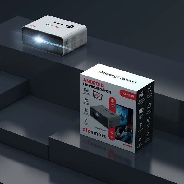 Alpsmart AS-585 Android Projeksiyon 1080P Hd 1gb Ram 8gb Hafıza Wifi Bluetooth - Resim 2