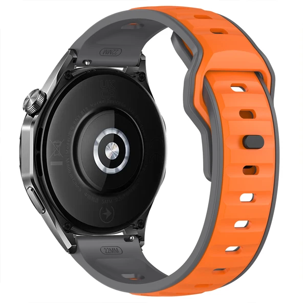 Huawei Watch GT6 46mm İle Uyumlu Çift Renkli Spor Silikon Kordon Nefes Alabilir Konforlu  Gri - Resim 2