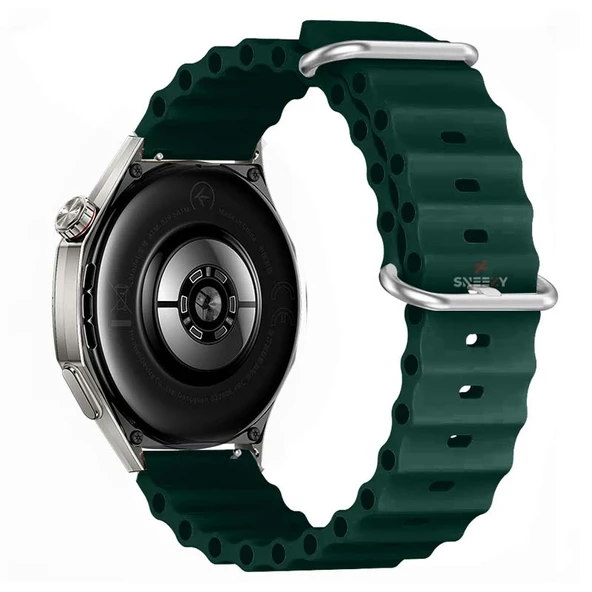 Huawei Watch GT6 46mm İle Uyumlu Dalga Desenli Tokalı Yumuşak Ocean Soft Silikon Kordon  Haki - 2