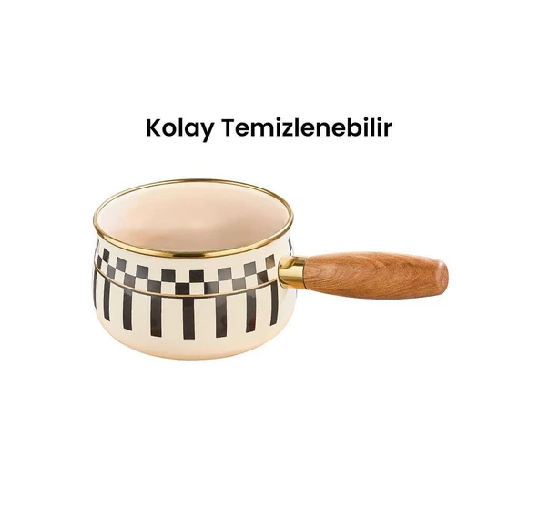 Prime Cream Emaye Bitki Çayı Demliği ve Emaye Sosluk Sütlük 14 CM - Resim 5