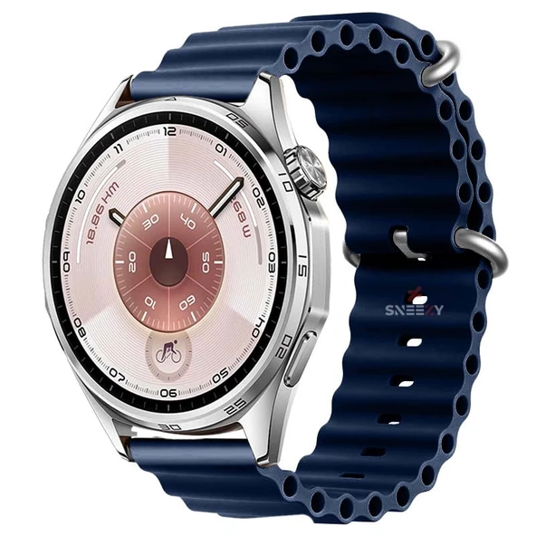 Huawei Watch GT6 46mm İle Uyumlu Dalga Desenli Tokalı Yumuşak Ocean Soft Silikon Kordon  Lacivert ürün görseli
