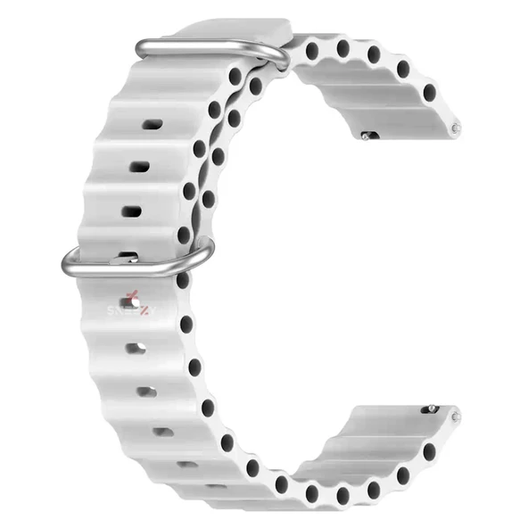 Huawei Watch GT6 46mm İle Uyumlu Dalga Desenli Tokalı Yumuşak Ocean Soft Silikon Kordon  Beyaz - Resim 4