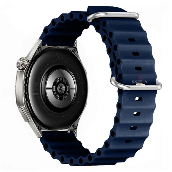 Huawei Watch GT6 46mm İle Uyumlu Dalga Desenli Tokalı Yumuşak Ocean Soft Silikon Kordon  Lacivert - Resim 2