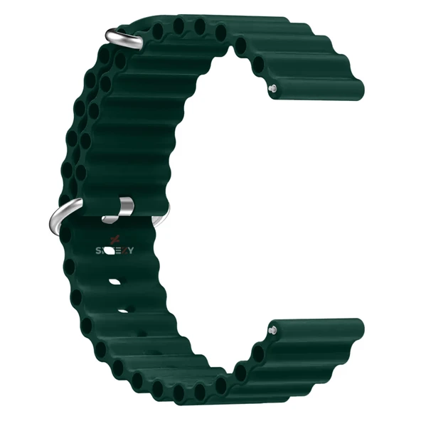 Huawei Watch GT6 46mm İle Uyumlu Dalga Desenli Tokalı Yumuşak Ocean Soft Silikon Kordon  Haki - 3