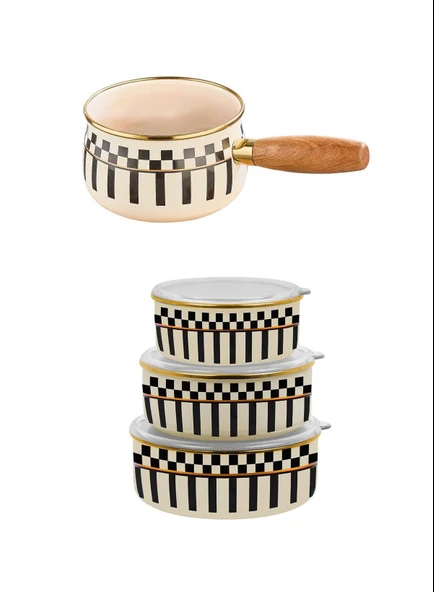 Prime Cream 3’lü Emaye Saklama Kabı ve Emaye Sütlük Sosluk 14 CM - 1