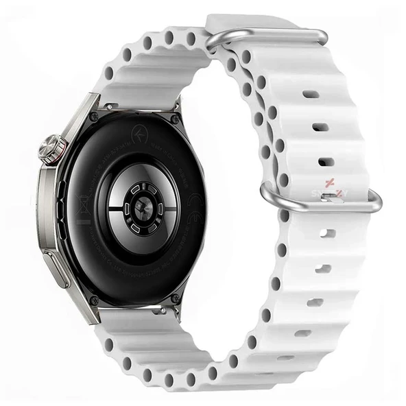 Huawei Watch GT6 46mm İle Uyumlu Dalga Desenli Tokalı Yumuşak Ocean Soft Silikon Kordon  Beyaz - Resim 2