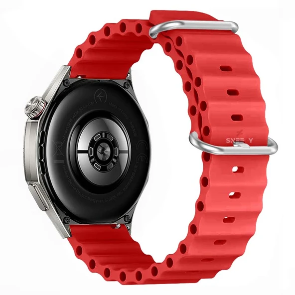 Huawei Watch GT6 46mm İle Uyumlu Dalga Desenli Tokalı Yumuşak Ocean Soft Silikon Kordon  Kırmızı - Resim 2
