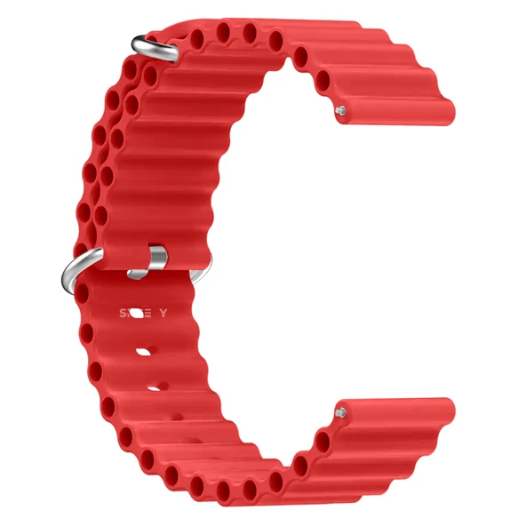 Huawei Watch GT6 46mm İle Uyumlu Dalga Desenli Tokalı Yumuşak Ocean Soft Silikon Kordon  Kırmızı - Resim 3