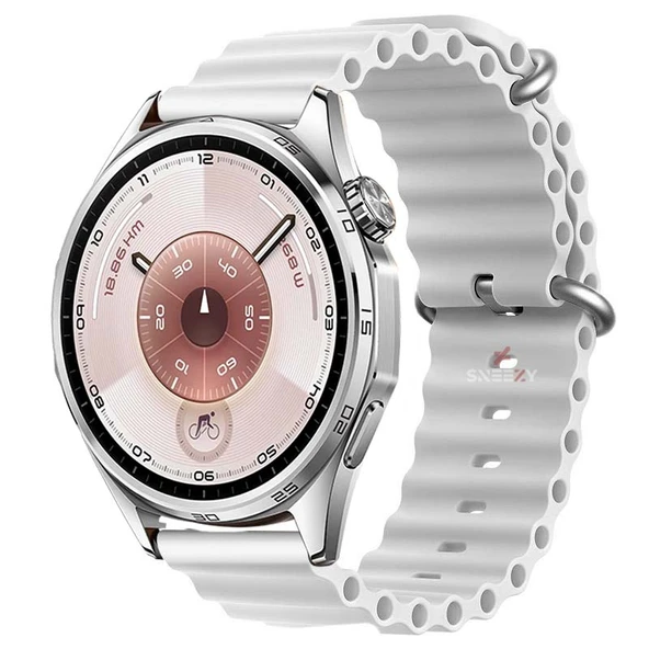 Huawei Watch GT6 46mm İle Uyumlu Dalga Desenli Tokalı Yumuşak Ocean Soft Silikon Kordon  Beyaz ürün görseli