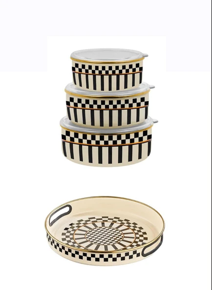 Prime Cream 3’lü Emaye Saklama Kabı ve Emaye Servis Tepsisi 28 CM - 1