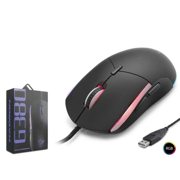 Hadron G380 3600dpi RGB Ledli 1.50mt USB Kablolu Oyuncu Mouse - Siyah - 1