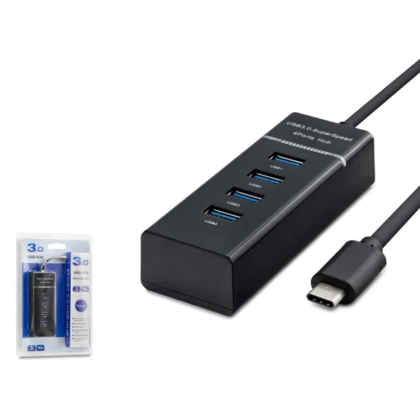 Hadron HD144 Type-C 3.1 - 4 xUSB 3.0  Type-C Çoklayıcı - Siyah ürün görseli 1