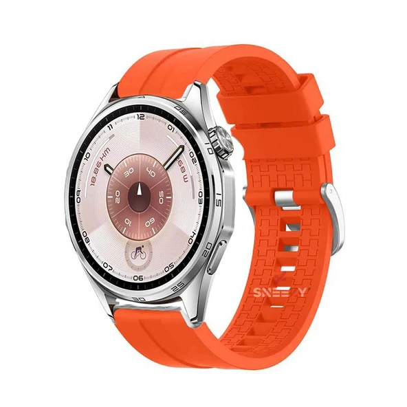 Huawei Watch GT6 46mm Uyumlu Kordon NovaGT Metal Tokalı Yumuşak Silikon Kordon  Turuncu