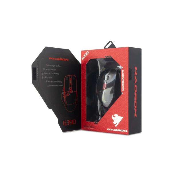 Hadron G390 1600dpi RGB Ledli 2.4GHz Mini USB Type-C Şarjlı Kablosuz Oyuncu Mouse - Siyah - 5