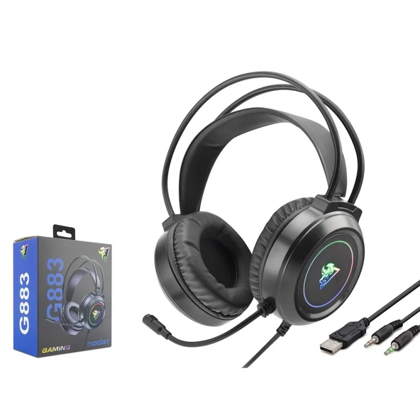 Hadron G883 RGB Ledli Mikrofonlu 2x3.5mm AUX 2mt Kablolu Kulaküstü Oyuncu Kulaklığı - Siyah - 1