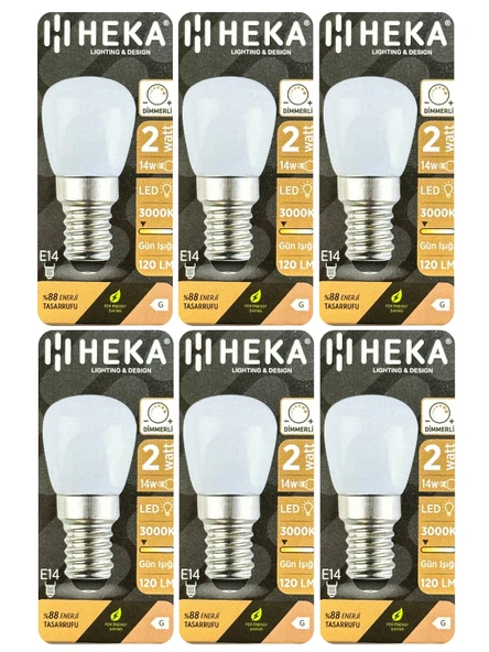 (6 Adet) Heka 2W (14W) 3000K (Sarı Işık) E14 Duylu (İnce Duy) Dim Edilebilir Soft Led Mini Ampul ürün görseli