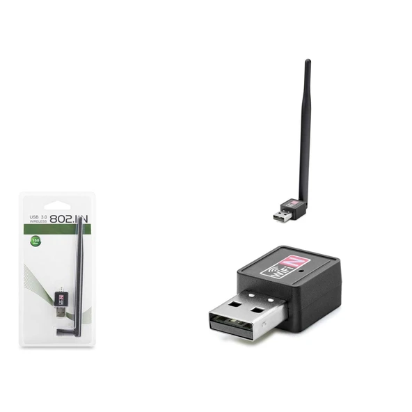 Pix-Link LV-UW02T Wi-Fi 2.4Ghz 150Mbps 5dBi Antenli 8818IC USB Kablosuz Adaptör - Siyah - 1