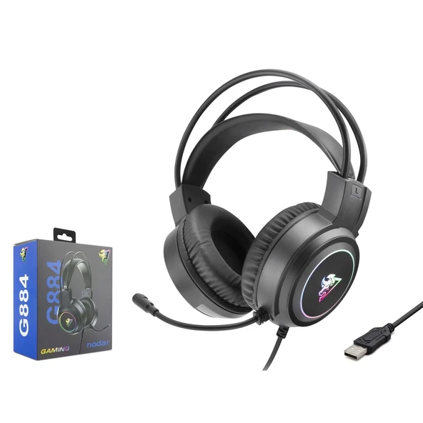 Hadron G884 RGB Ledli Mikrofonlu 2mt USB Kablolu Kulaküstü Oyuncu Kulaklığı - Siyah ürün görseli 1