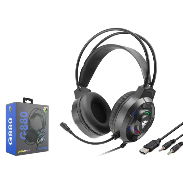 Hadron G880 RGB Ledli Mikrofonlu 2x3.5mm AUX 2mt Kablolu Kulaküstü Oyuncu Kulaklığı - Siyah ürün görseli 1