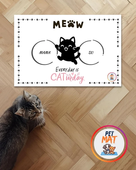 Petmat Kedi Mama Paspası , Kaymaz Taban , Yıkanabilir , Evcil Hayvan Paspası 029-M