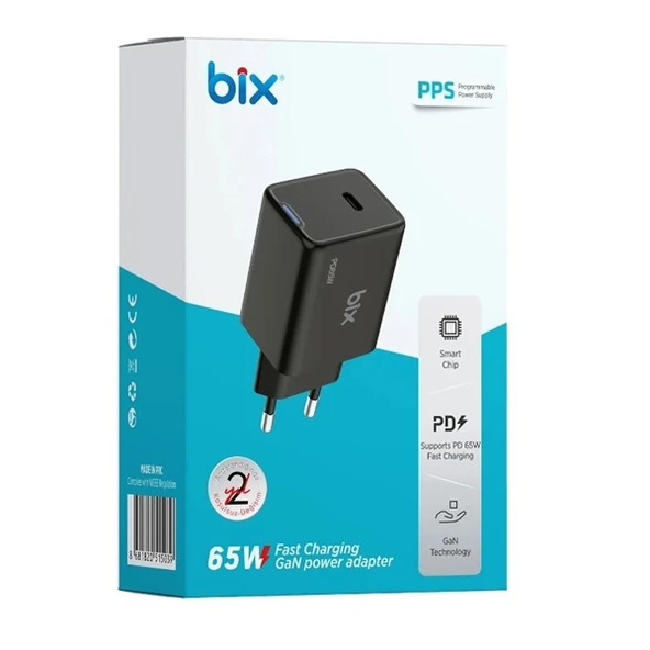 BİX BX1P65G-BK 65W ŞARJ ADAPTÖR (TYPE-C) Siyah PPS ÖZELLİKLİ - 1