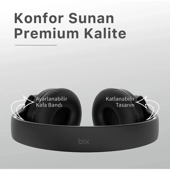 BİX BH2-BK Siyah SOUNDCRAFT BH2 KATLANABİLİR KULAKÜSTÜ KABLOSUZ KULAKLIK - Resim 4