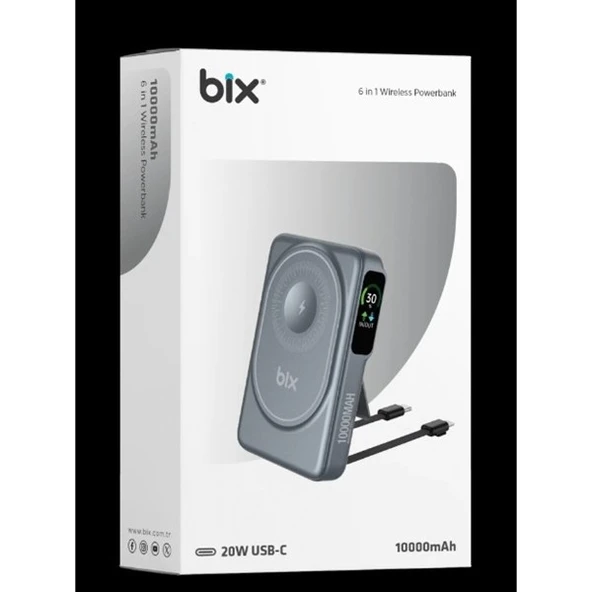 BİX 10000mAh TPB16-GR 6'SI 1 ARADA OLED EKRANLI Gri KABLOSUZ POWERBANK - 1