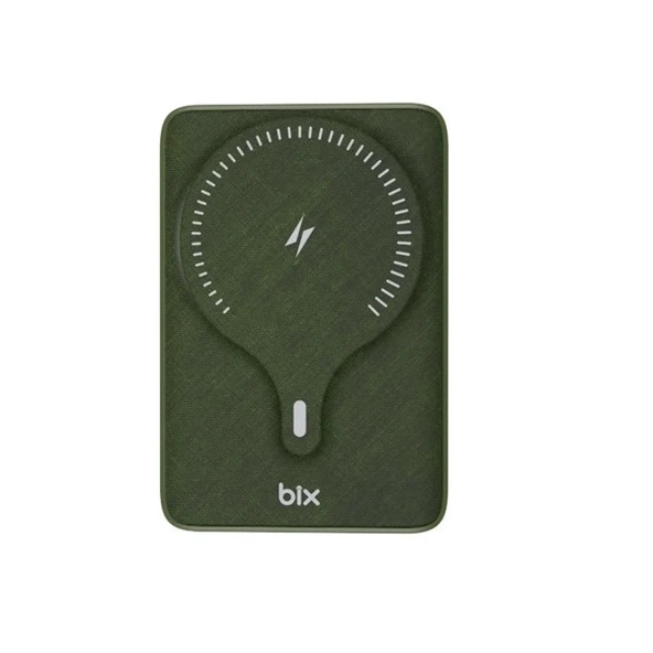 BİX 10000mAh BXPB105-GRE 22.5W-15W Type-C Micro USB KABLOSUZ LED GÖSTERGELİ Yeşil POWERBANK - 1