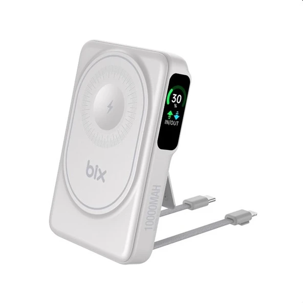 BİX 10000mAh TPB16-WE 6'SI 1 ARADA OLED EKRANLI Beyaz KABLOSUZ POWERBANK - 6
