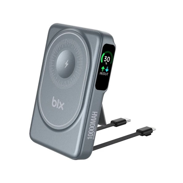 BİX 10000mAh TPB16-GR 6'SI 1 ARADA OLED EKRANLI Gri KABLOSUZ POWERBANK - 7