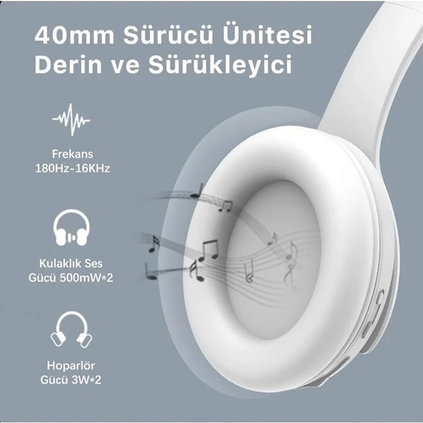 BİX BH2-IG BUZ GRİSİ SOUNDCRAFT BH2 KATLANABİLİR KULAKÜSTÜ KABLOSUZ KULAKLIK - 4