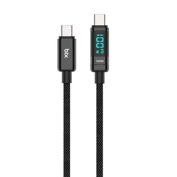 BİX BX09CC-BK SİYAH TYPE-C 100W 1 metre DİJİTAL EKRANLI ŞARJ VE DATA KABLOSU ürün görseli