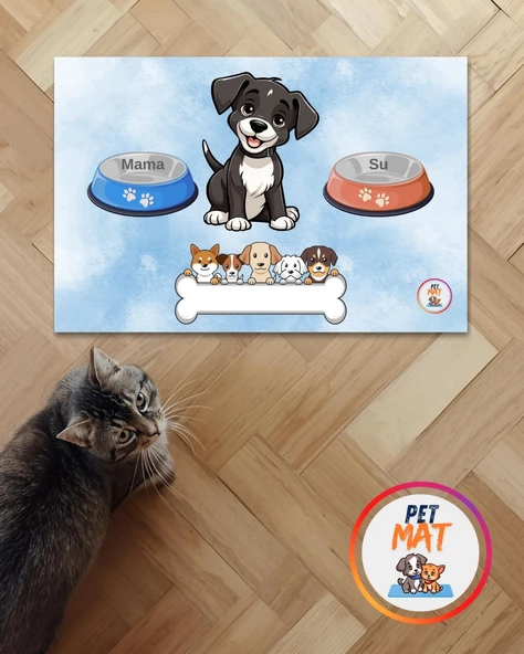 Petmat Kedi Mama Paspası , Kaymaz Taban , Yıkanabilir , Evcil Hayvan Paspası 1001-M