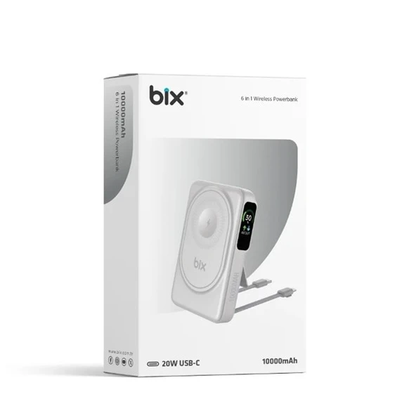 BİX 10000mAh TPB16-WE 6'SI 1 ARADA OLED EKRANLI Beyaz KABLOSUZ POWERBANK - 1