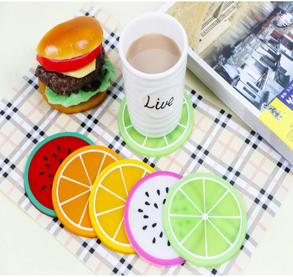 TİNEKE  5li Silikon Bardak Altlığı Meyve Şekli Kaymaz Ped Mat Kupa Çay Kahve Bardağı Tutucu Çalışma Masa - Resim 2