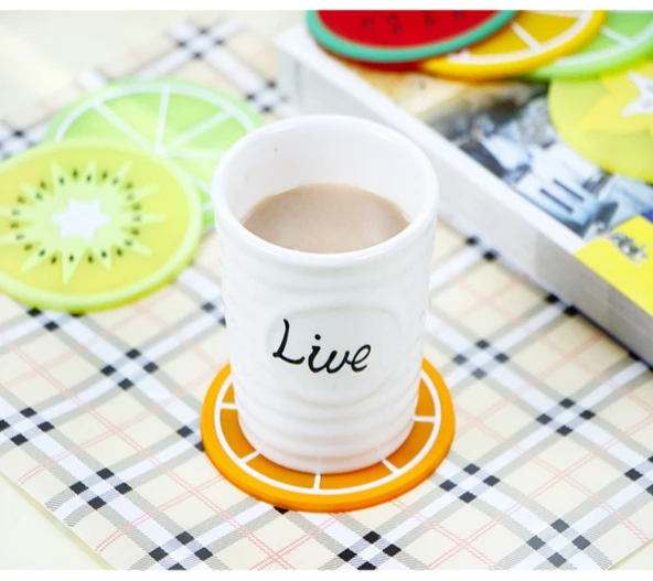 TİNEKE  5li Silikon Bardak Altlığı Meyve Şekli Kaymaz Ped Mat Kupa Çay Kahve Bardağı Tutucu Çalışma Masa - Resim 3