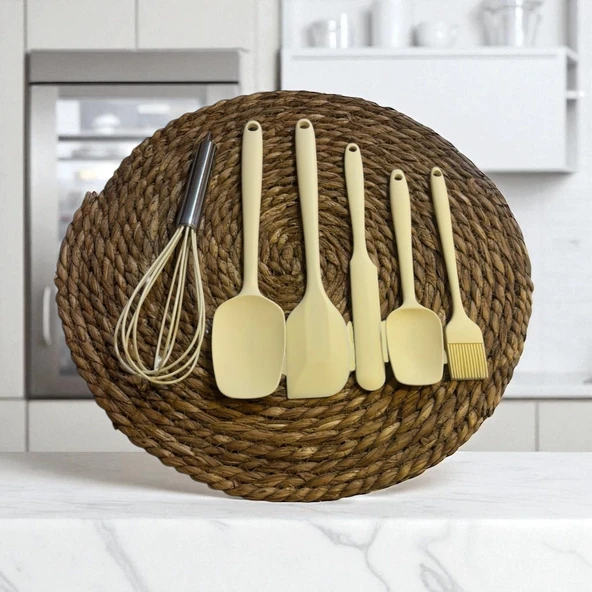 Elegant 6 parça silikon servis seti takımı krem ürün görseli 1