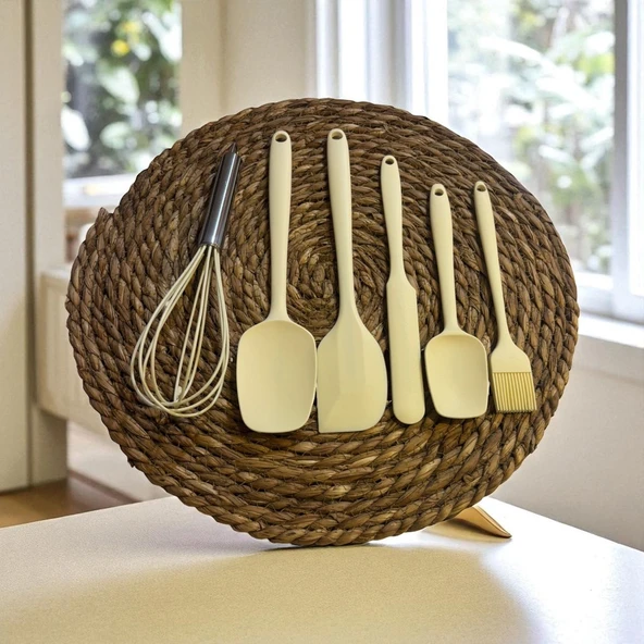 Elegant 6 parça silikon servis seti takımı krem - Resim 3